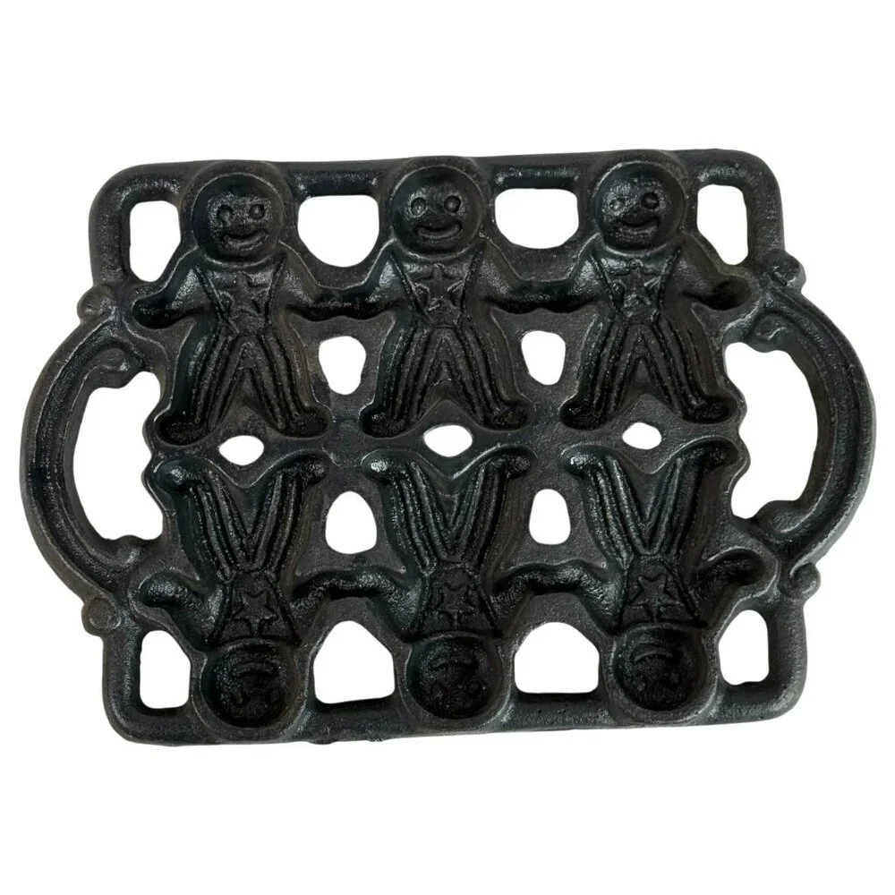 Vintage Cast Iron Gingerbread Man Mold Cookie Pan Patriotic Theme Gem Pan Star